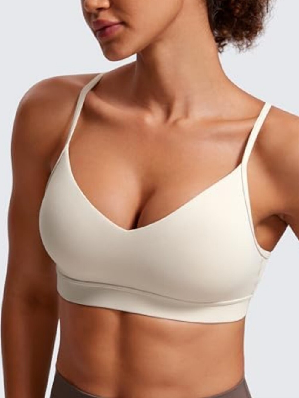 CRZ YOGA Butterluxe Vneck Adjustable Thin Strap Sports Bra In Mojave Tan Medium